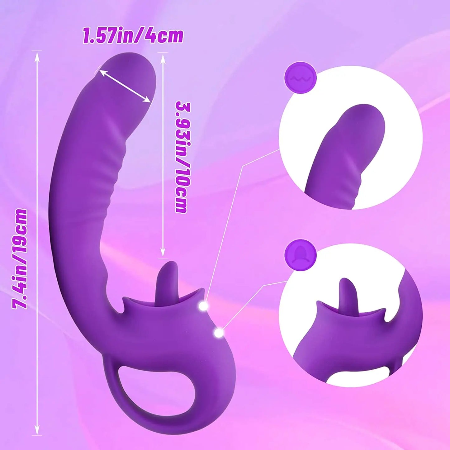 2 In 1 Tongue Licking Dildo Vibrator with Handled Clit Licker Vagina G Spot Stimulator Orgasm Sex Toy Female Masturbator