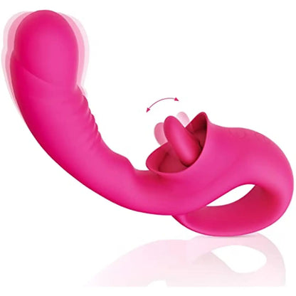 2 In 1 Tongue Licking Dildo Vibrator with Handled Clit Licker Vagina G Spot Stimulator Orgasm Sex Toy Female Masturbator