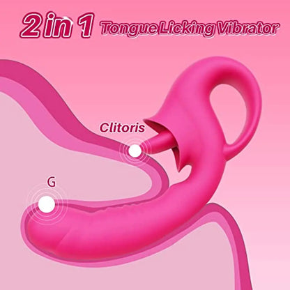 2 In 1 Tongue Licking Dildo Vibrator with Handled Clit Licker Vagina G Spot Stimulator Orgasm Sex Toy Female Masturbator