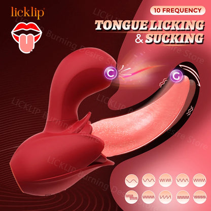 2 in 1 Sucking Rose Vibrator For Women Double Stimulation Clitoris Stimulator Tapping Licking Vagina G Spot Masturbator Sex Toys