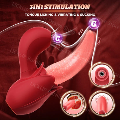 2 in 1 Sucking Rose Vibrator For Women Double Stimulation Clitoris Stimulator Tapping Licking Vagina G Spot Masturbator Sex Toys