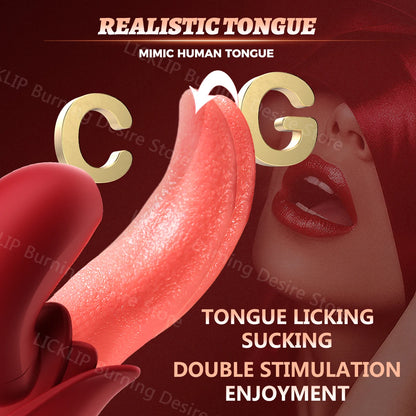 2 in 1 Sucking Rose Vibrator For Women Double Stimulation Clitoris Stimulator Tapping Licking Vagina G Spot Masturbator Sex Toys