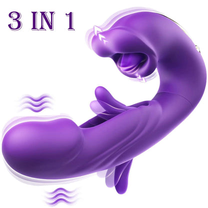 3 IN 1 Tongue Licking Flapping G Spot Clitoris Massage Vibrator Vibrating Dildo Anal Butt Plug Adult supplies Sex Toys for Women