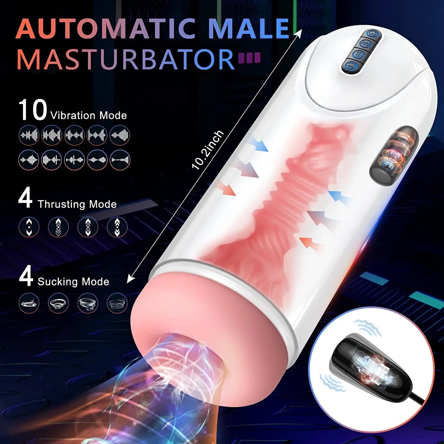 3 in 1 Male Masturbator Adult Sex Toys with 4 Thrusting & 4 Suction & 10 Vibration Modes Pocket Pussy Automatic Blowjob Machine