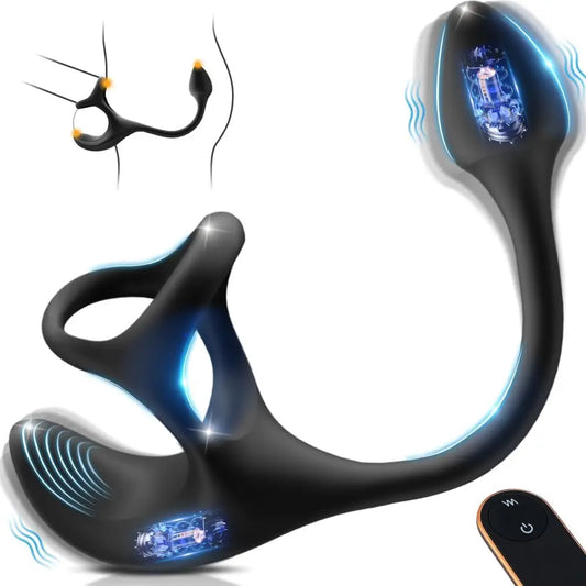 4 in1 Vibrating Penis Cock Ring Traint Stimulator with Bullet Remote Control Anal Butt Plug Prostate Massager Sex Toy For Men