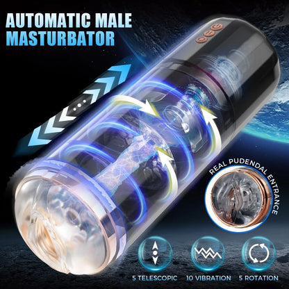 Automatic Male Masturbators Cup Thrusting&Rotating&Vibration Hands Free Pocket Pussy Stroker 3D Realistic Sleeve Adult Sex Toys