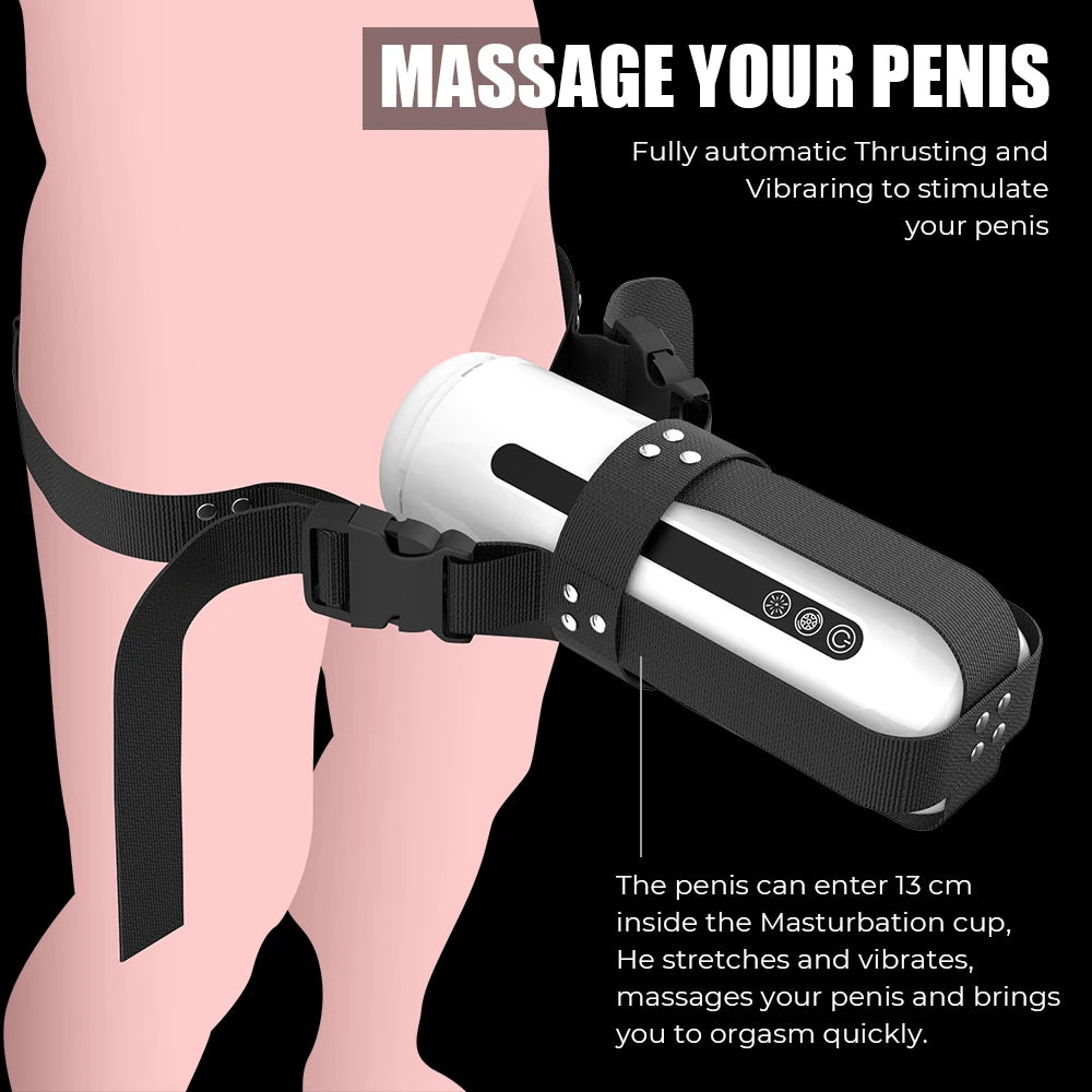 Automatic Stretching Male Masturbator With Strap Belt Artificial Vaginal For Men Penis Exerciser Glans Sucks Vibrators Sex Toys