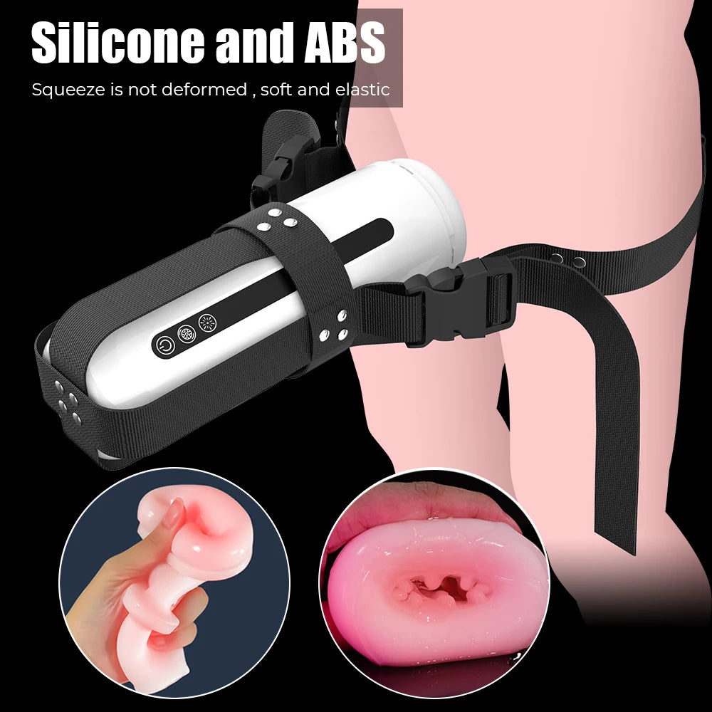 Automatic Stretching Male Masturbator With Strap Belt Artificial Vaginal For Men Penis Exerciser Glans Sucks Vibrators Sex Toys