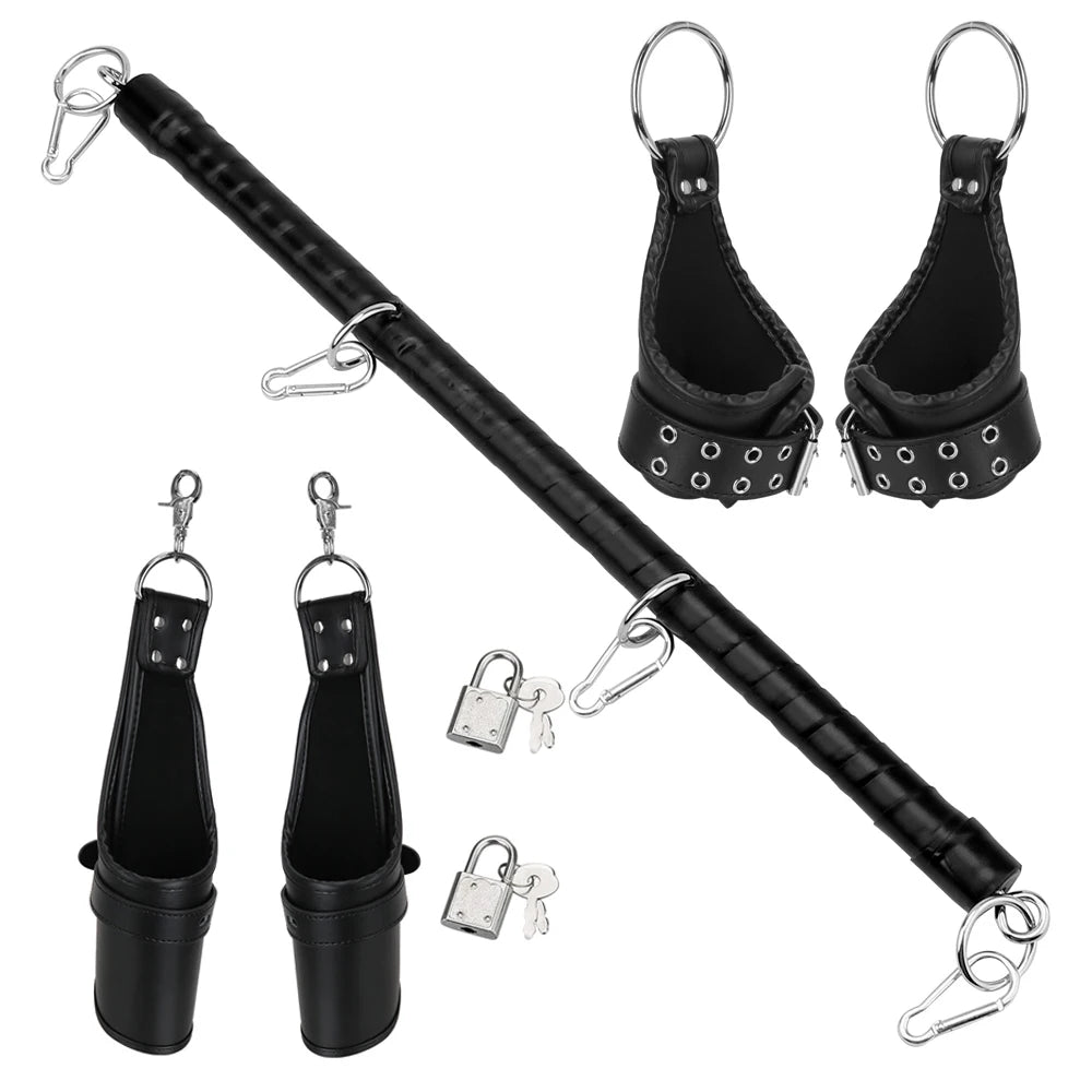 Bondage Sets Metal Spreader Bar PU Leather Handcuffs Ankle Hand Cuffs Holder Sex Toys For Women Men 18 Adults Games Sex Machine