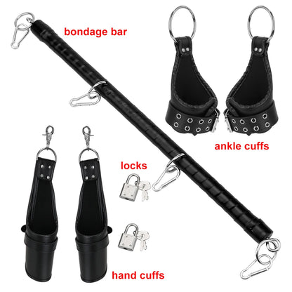 Bondage Sets Metal Spreader Bar PU Leather Handcuffs Ankle Hand Cuffs Holder Sex Toys For Women Men 18 Adults Games Sex Machine