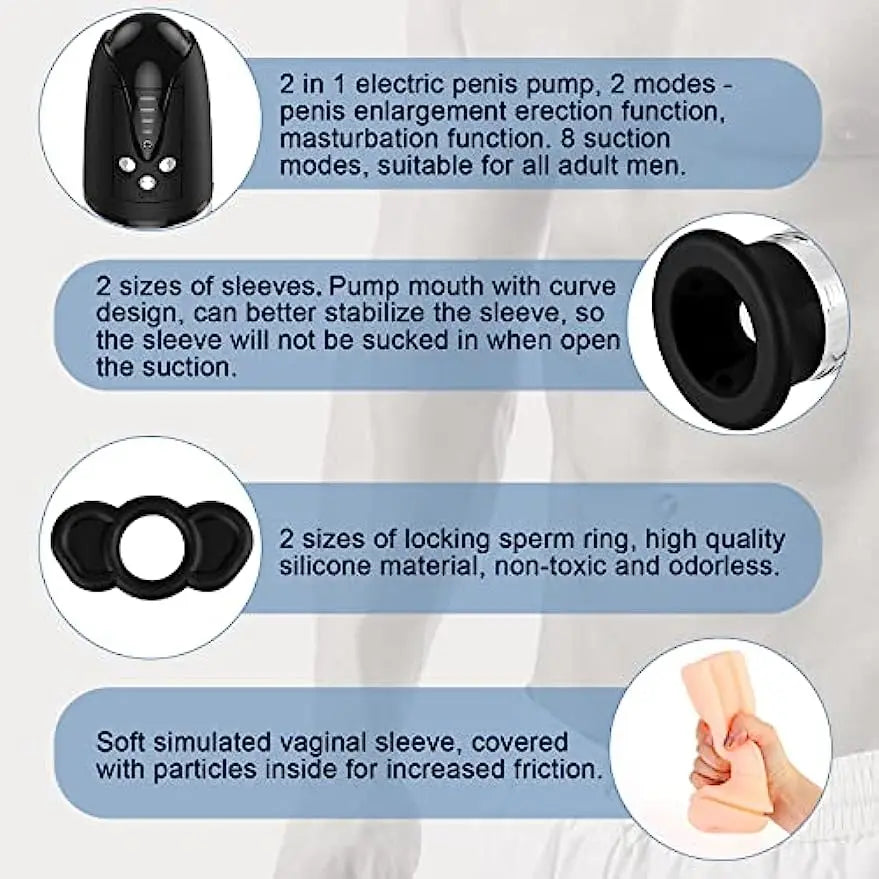 Electric Penis Pump Sex Toys for Men Male Masturbator Penis Extender Penile Vacuum Pump Penis Enlargement Enhancer Massager Ring