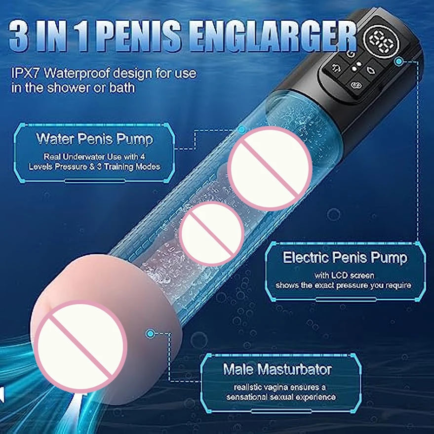 Electric Penis Pump Sex Toys for Men Male Masturbator Penis Penile Vacuum Pump Penis Enlargement Enhancer Massager Ring