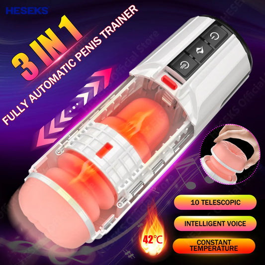 HESEKS 5D Flesh Telescopic Automatic Mastubator Heating Real Voice Oral Masturbator Blowjob Machine Vagina Sex Toy for Men