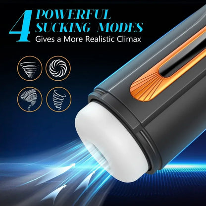 Heatable Automatic Male Masturbator 10 Powerful Vibrating Thrusting Blowjob Suck Masturbation Cup Real Vaginal Sex Toys for Men