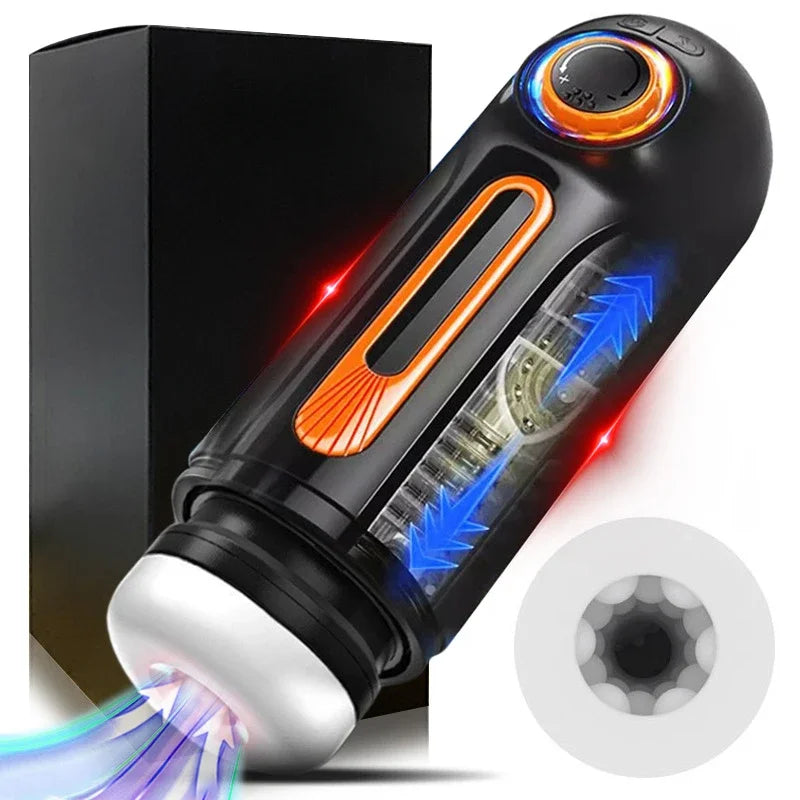 Heatable Automatic Male Masturbator 10 Powerful Vibrating Thrusting Blowjob Suck Masturbation Cup Real Vaginal Sex Toys for Men