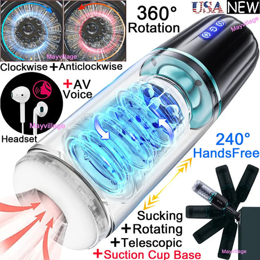 Male Masturbaters Automatic Handsfree Telescopic Cup Rotated Stroker Men Sex Toy