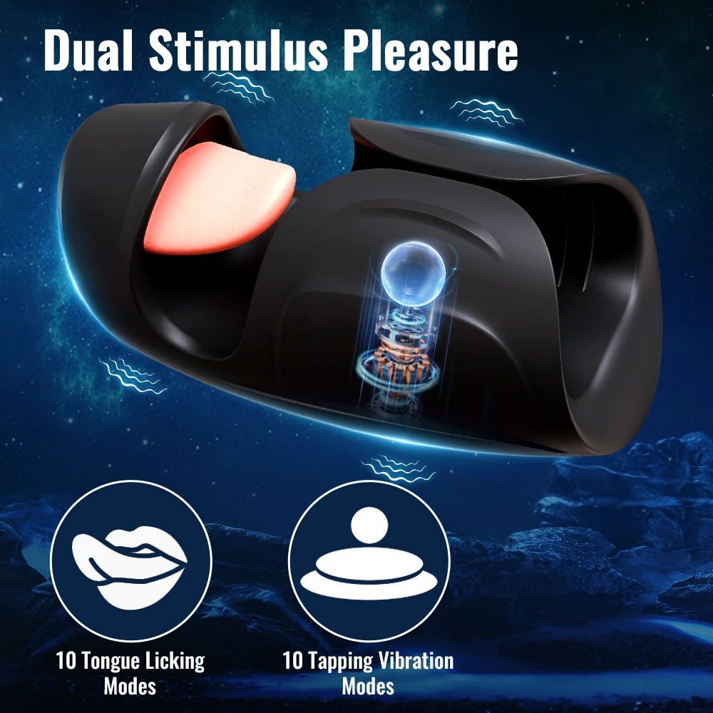 Male Masturbator Penis Training Vibrator 2 in 1 Tongue Licking & Tapping Stroker Glans Trainer Vibrating  Stimulator for Men