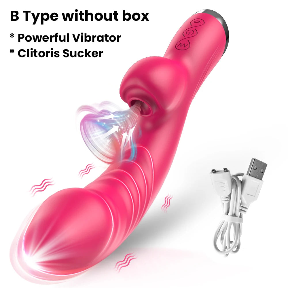 Powerful Thrusting Vibrator Female Clitoris Sucker Vacuum Stimulator G Spot Tongue Licking Dildo Adult Goods Sex Toy for Women