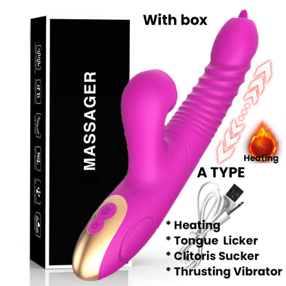 Powerful Thrusting Vibrator Female Clitoris Sucker Vacuum Stimulator G Spot Tongue Licking Dildo Adult Goods Sex Toy for Women