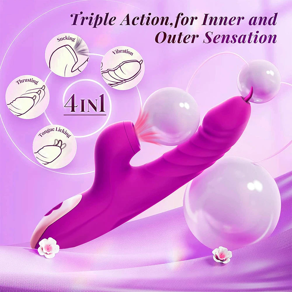 Powerful Thrusting Vibrator Female Clitoris Sucker Vacuum Stimulator G Spot Tongue Licking Dildo Adult Goods Sex Toy for Women