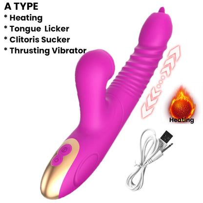 Powerful Thrusting Vibrator Female Clitoris Sucker Vacuum Stimulator G Spot Tongue Licking Dildo Adult Goods Sex Toy for Women