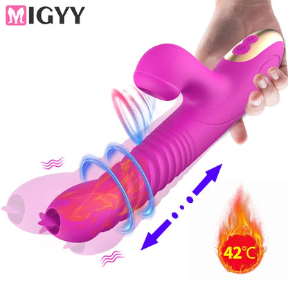 Rabbit vibrator sucking Clitoral Stimulator Tongue Licking G-spot Telescopic Swing Heating Dildos Vibrator Sex Toys For Women