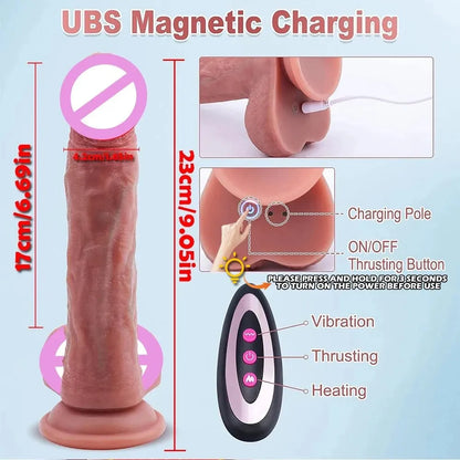 Realistic Heating Thrusting Dildo G Spot Clitoris Anal Stimulator Silicone Suction Cup Huge Penis Adult Sex Toy for Women Couple