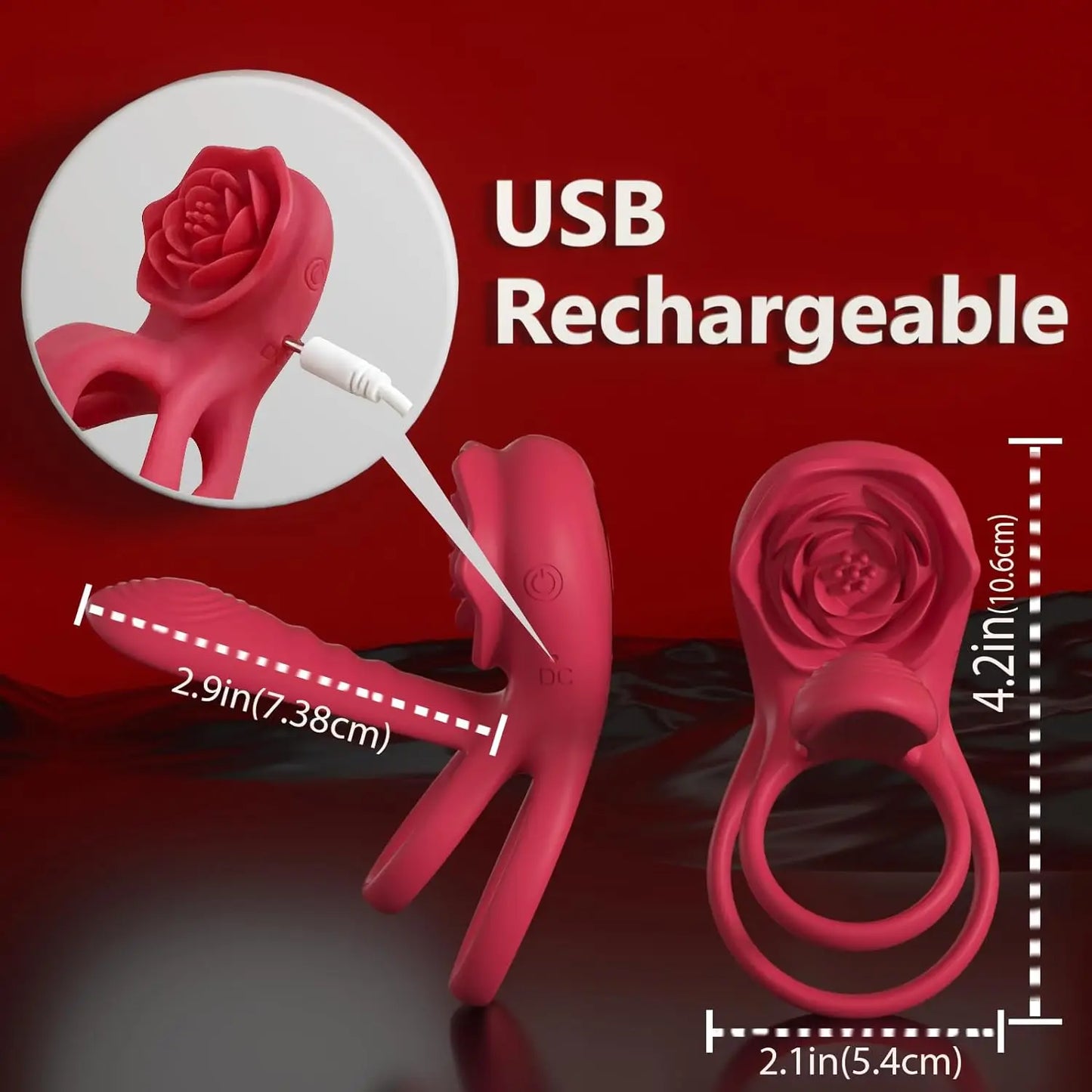 Rose Vibrating Cock Ring 10 Vibration Penis Ring Penis Vibrators G-spot Clitoral Stimulator Adult Couples Sex Toy for Men 18