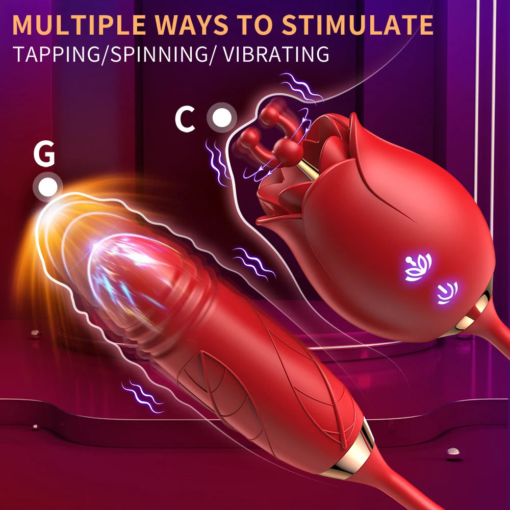 Rose Vibrator For Women Clitoris Stimulator 10 Modes Automatic Telescoping Vagina G Spot Masturbator Silicone Adult Sex Toys