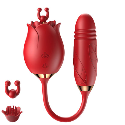 Rose Vibrator For Women Clitoris Stimulator 10 Modes Automatic Telescoping Vagina G Spot Masturbator Silicone Adult Sex Toys