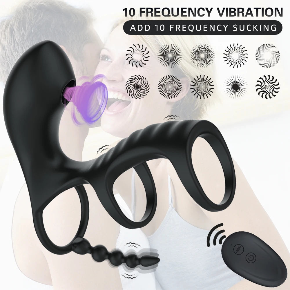 Sucking Clit Stimulator Delayed Ejaculation Penis Ring Male Masturbator Remote Control Cock Ring Vibrator Sex Toys for Couple